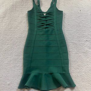 PrettyLittleThing Lattice Detail Bandage Dress - Deep Green / US 0